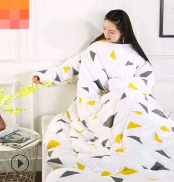 Cozy heated blanket with sleeves for comfortable lounging and hands-free relaxation