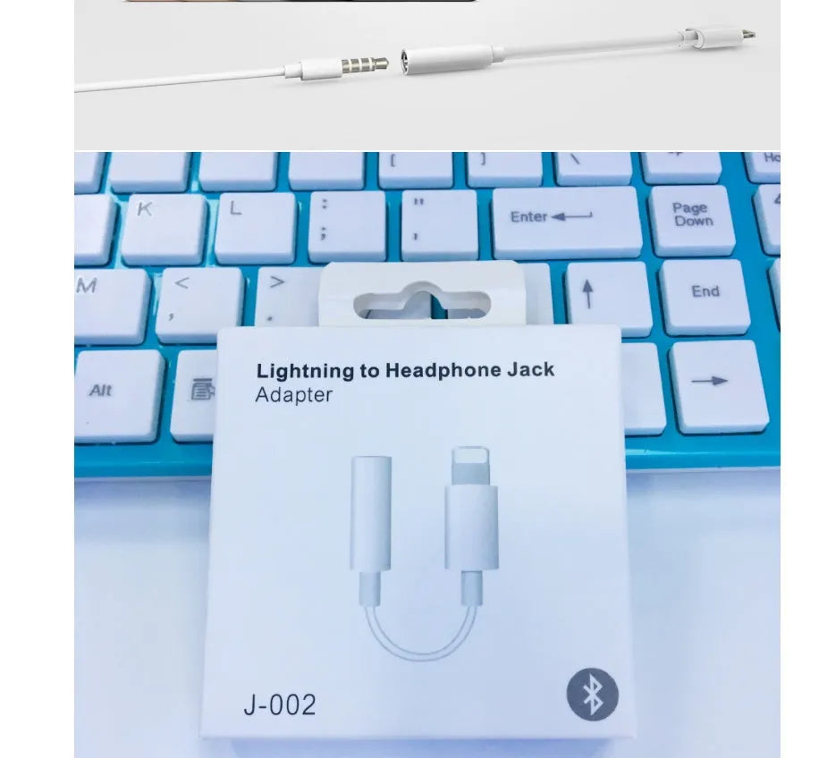 White Lightning to 3.5mm headphone adapter for iPhone 7, 6, and 6S models.