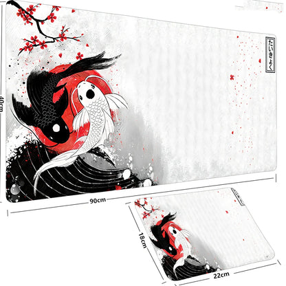 Big Anime Fish Mouse Pad in 900x400x3mm size with non-slip rubber base and vibrant heat transfer print
