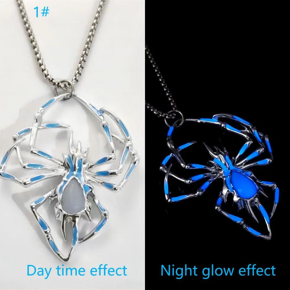 Glow-in-the-Dark Halloween Spider Necklace - Luminous Jewelry with Vintage-Inspired Stereo Design