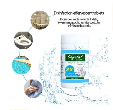 Refreshing pool cleansing tablets for crystal-clear water, featuring a floating dispenser and stabilised chlorine formula