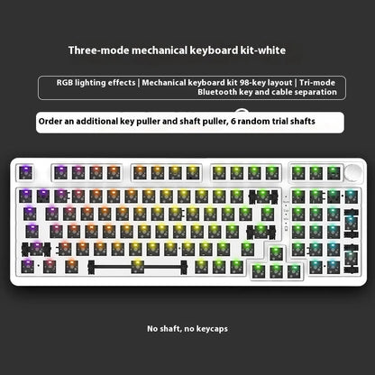 98-key wireless mechanical keyboard kit in black or white with optional LED screen and metal knob