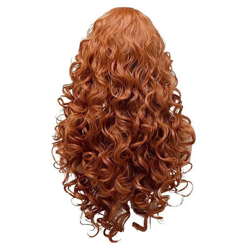 Brown long curly wig with instant noodles fluffy texture for cosplay