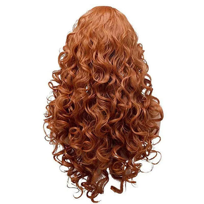 Brown long curly wig with instant noodles fluffy texture for cosplay