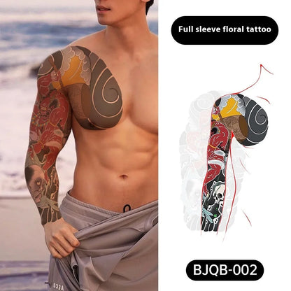 Retro traditional simulation flower arm body sticker sheet, 520mm x 370mm, transfer printing, BJQB pattern options