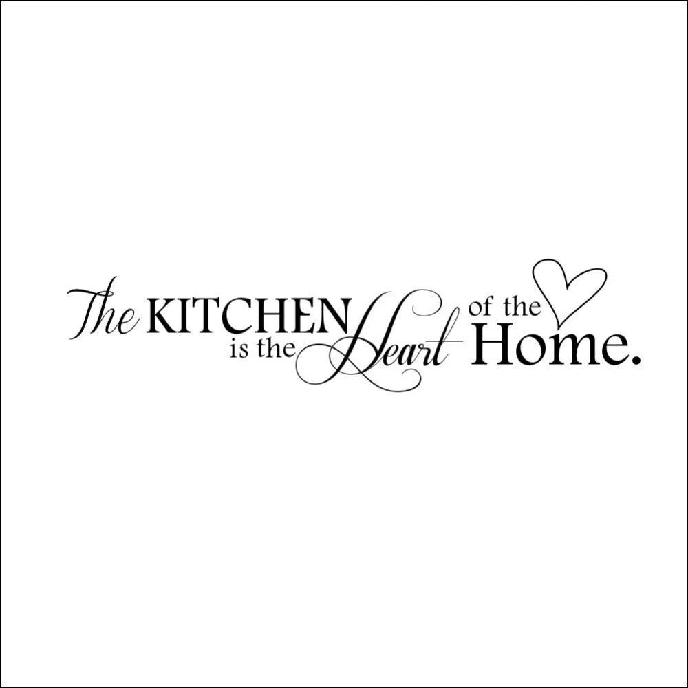 Black 'Kitchen Is Heart Of The Home' PVC wall sticker mural measuring 60x15 cm for removable kitchen decoration