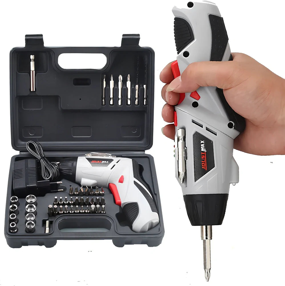 4.8V blue electric screwdriver with rotating handle and battery indicator light display