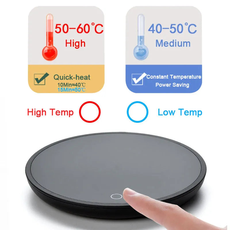 Black coffee mug warmer with waterproof design and temperature control switch