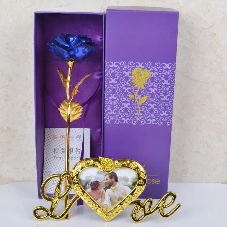 Golden rose artificial flower metal Valentine's gift in gold, red, blue, violet colours