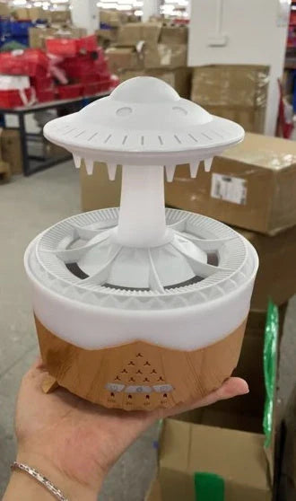 Relaxing cloud-shaped humidifier with raindrop sound, essential oil diffusion, and colorful lighting