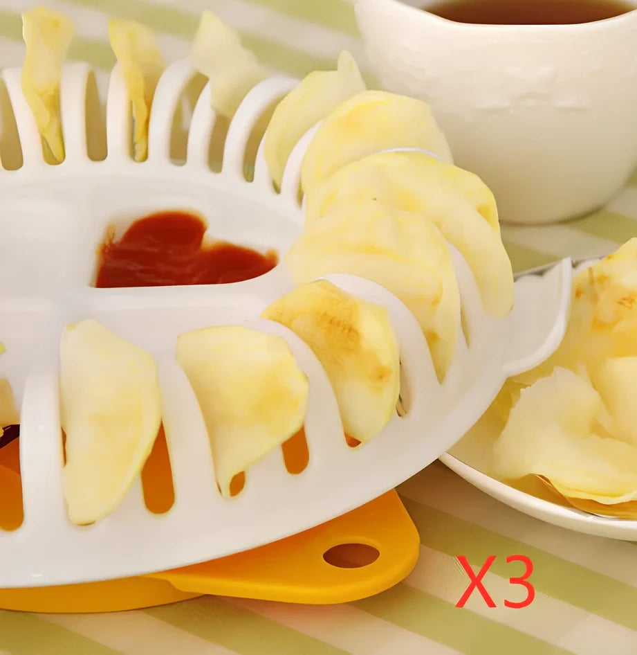 White microwave potato chips maker with stainless steel blade and ABS plastic components weighing 265g