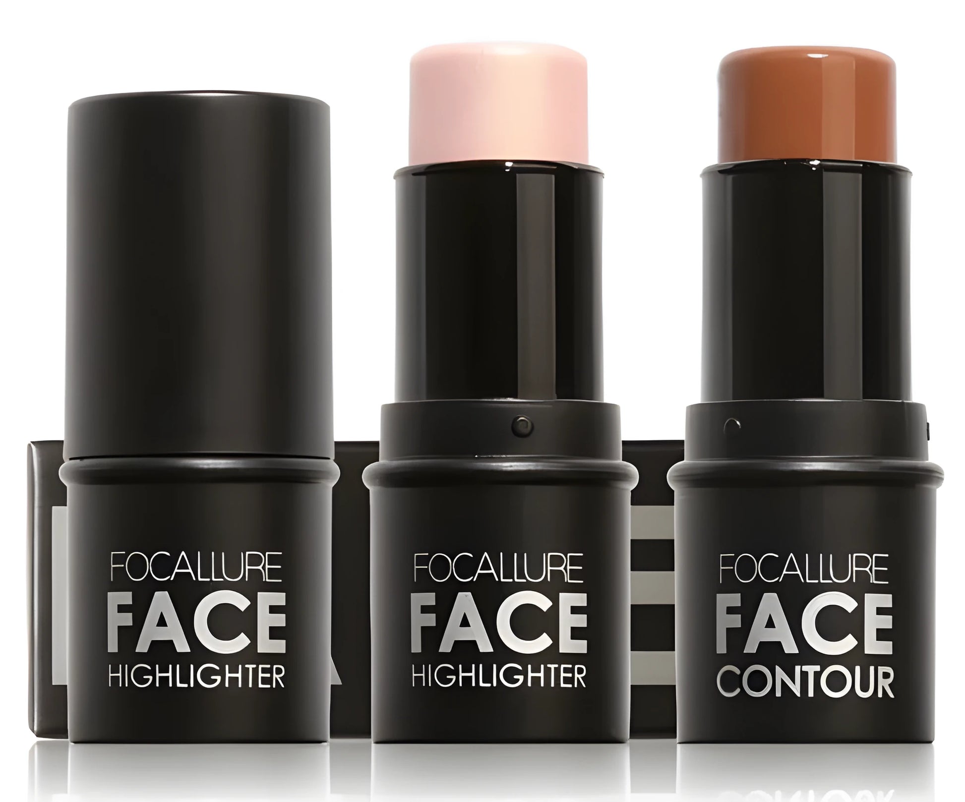 Face contour highlighter cosmetic product shown in one of four available shades A, B, C, or D.