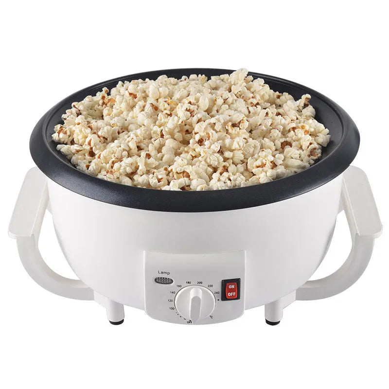 White oblate coffee bean roasting machine with transparent viewing window and 225mm base diameter