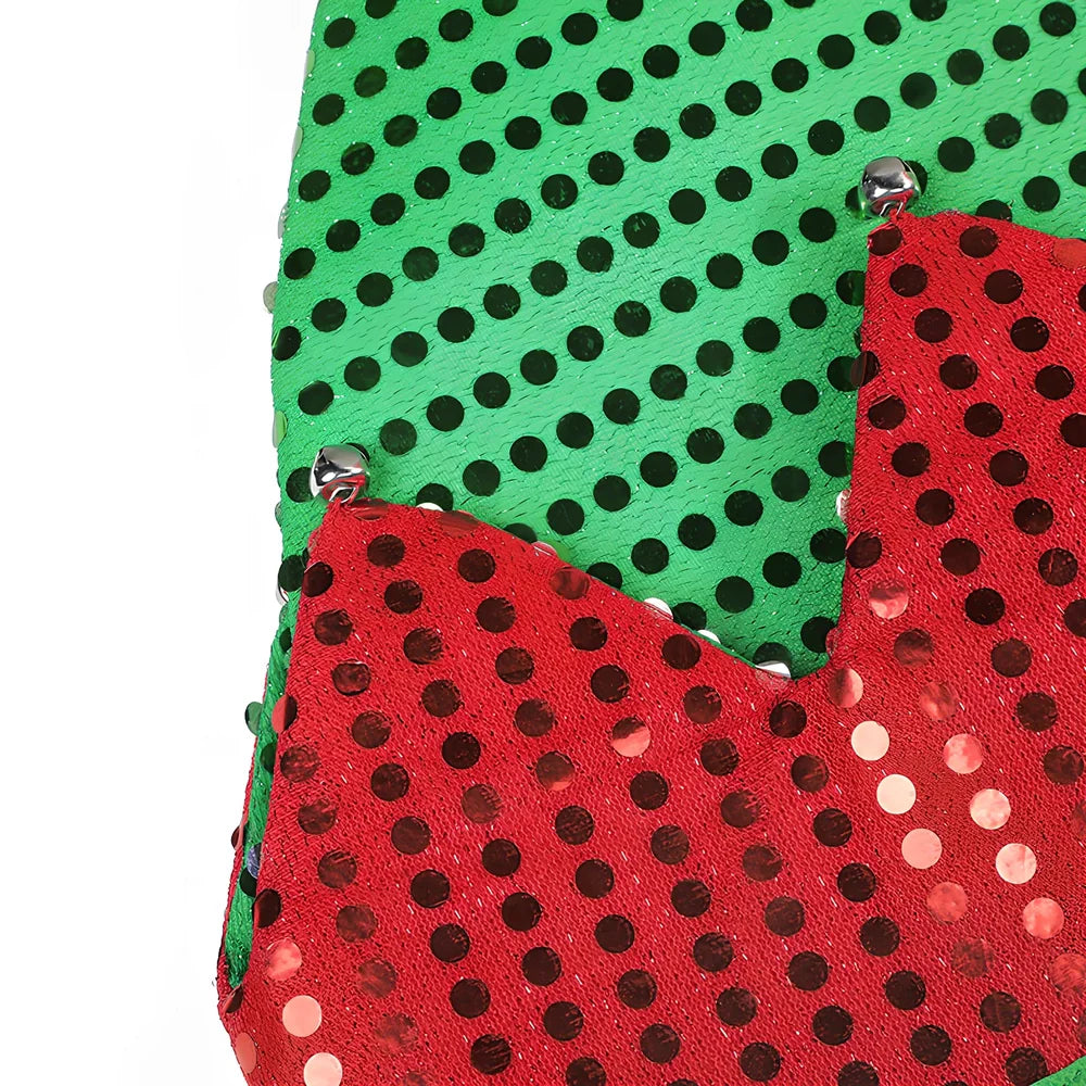 Red and green Christmas party hat made from non-woven fabric measuring 29.5cm by 29cm