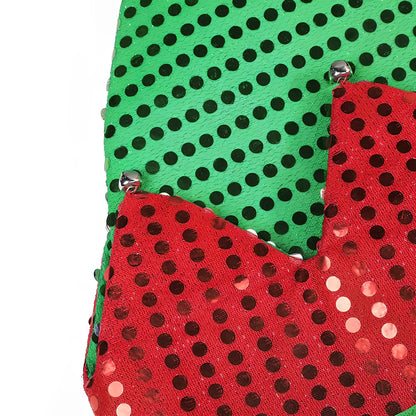 Red and green Christmas party hat made from non-woven fabric measuring 29.5cm by 29cm