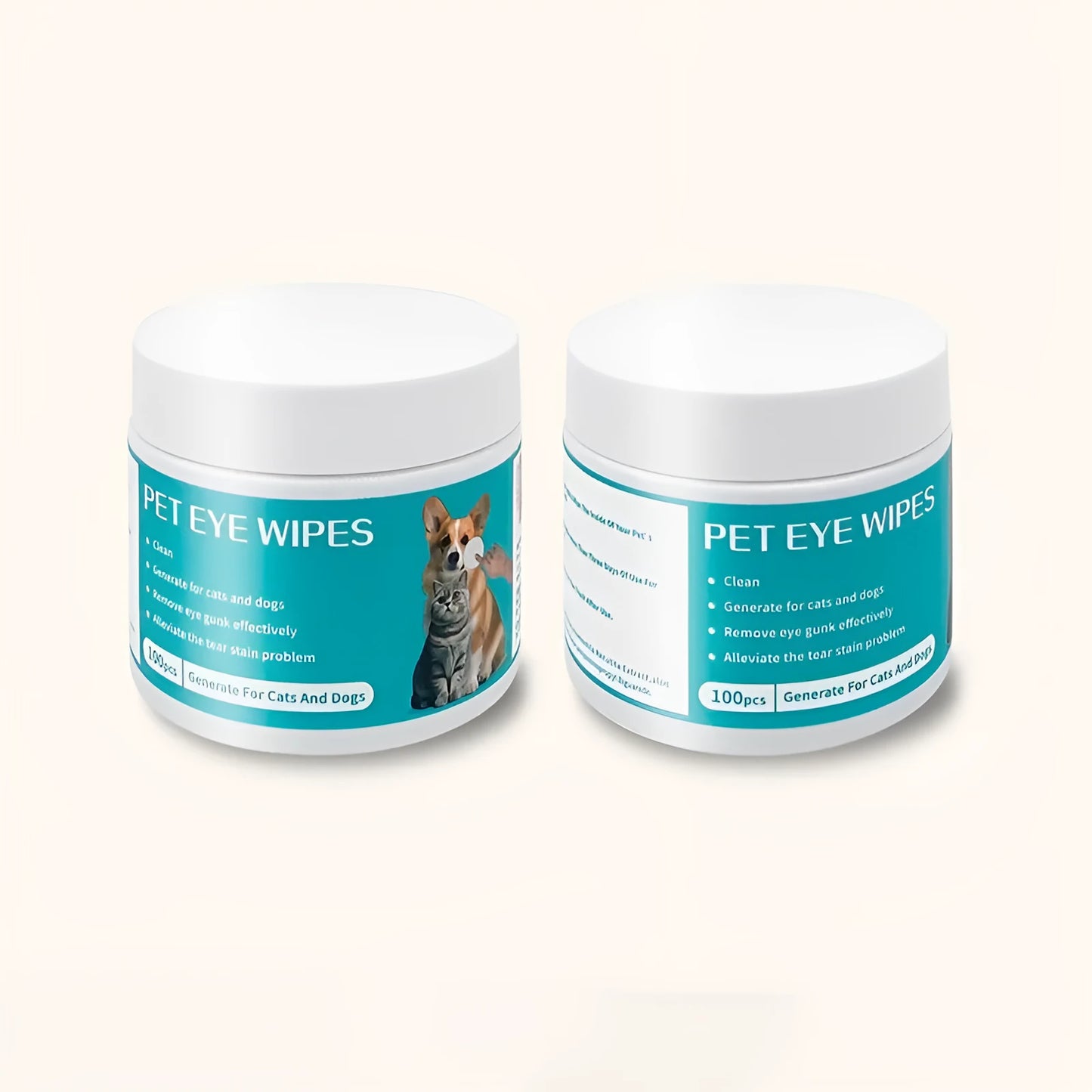 Canister of 100 disposable pet eye cleaning wipes with aloe vera and chamomile.