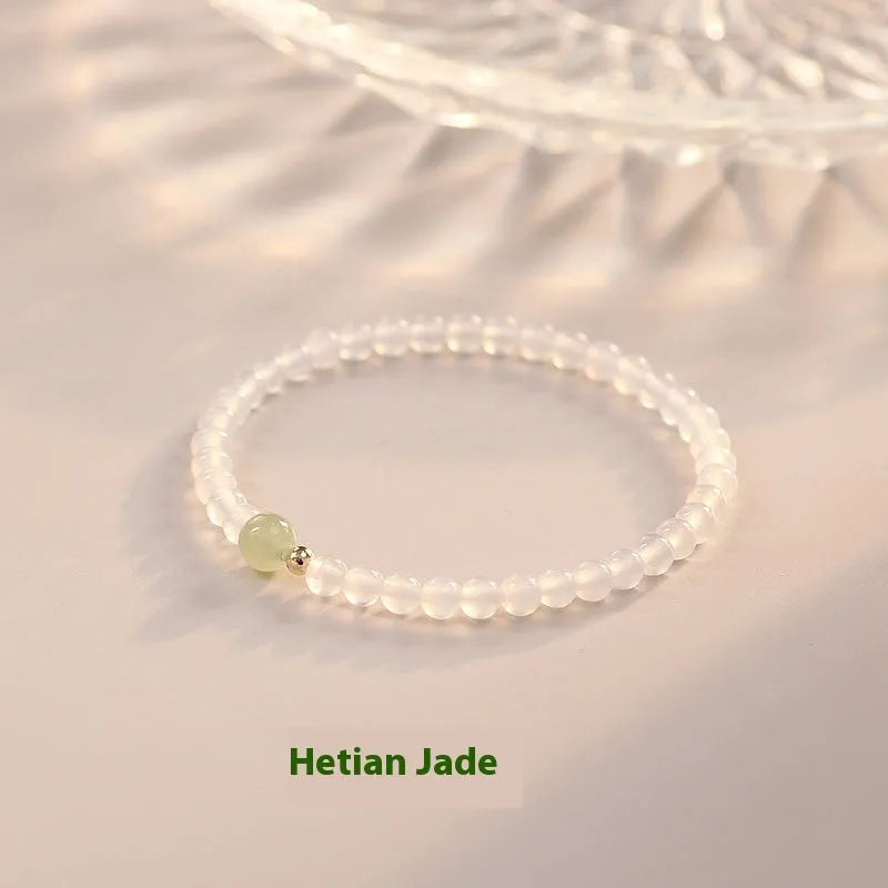 Natural Hetian jade and white agate women's bracelet with manual processing, 15cm length