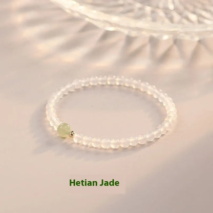 Natural Hetian jade and white agate women's bracelet with manual processing, 15cm length