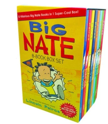 Big Nate 8-book comic box set showing colourful covers of all eight graphic novels for children