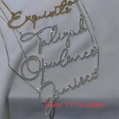Personalised diamond-studded letter name necklace in stainless steel with silver chain