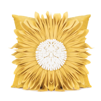 Blue velvet waist pillow with three-dimensional white chrysanthemum tufted design and fringed hem