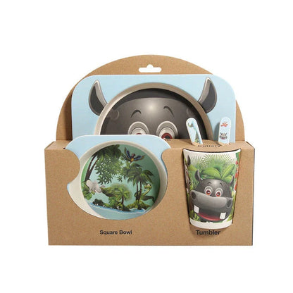 Stylish bamboo fibre children's tableware set with playful animal designs