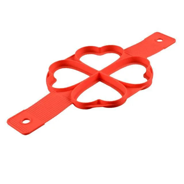 Red silicone pancake ring egg omelette maker with seven-hole non-stick cooking mould