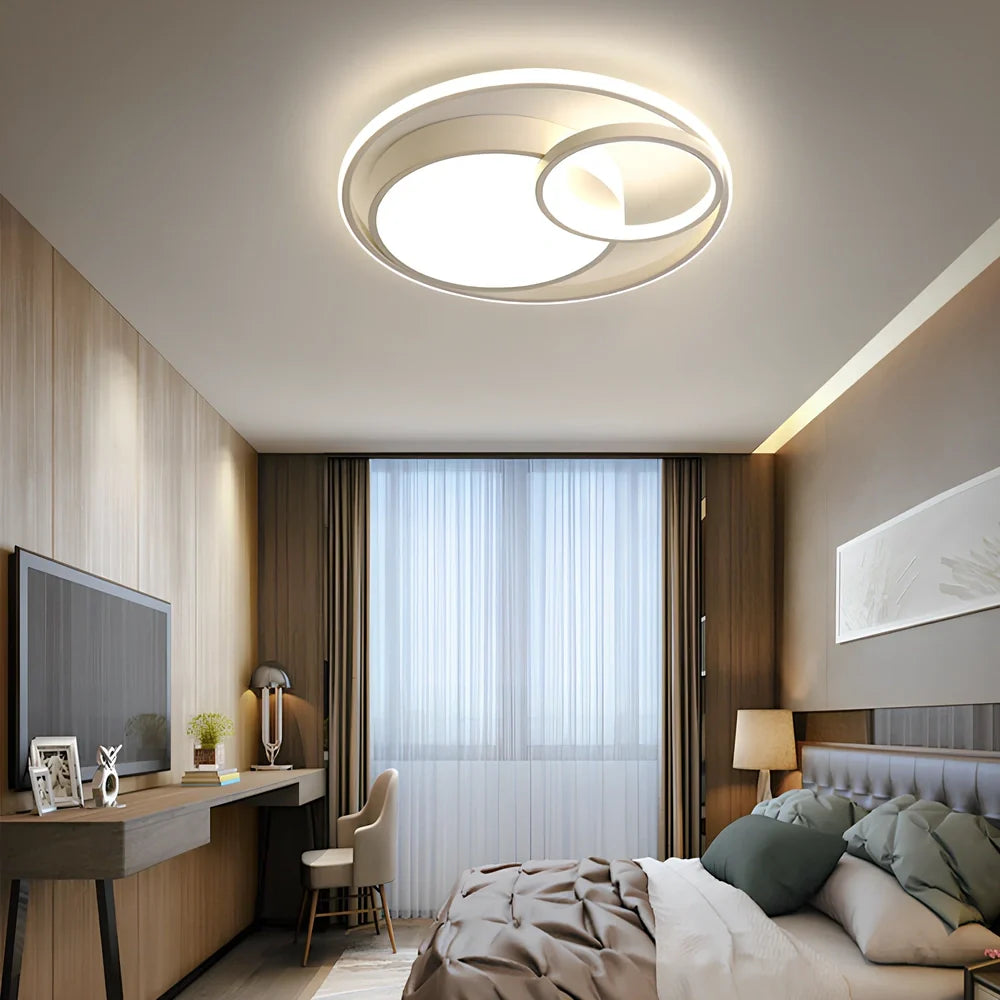 Nested round wrought iron chandelier in black 50cm with LED warm light dimming for living room, 10-15㎡ coverage