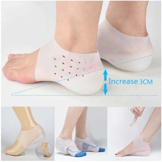 Discreet silicone heel height booster insoles in various colours and sizes for men and women