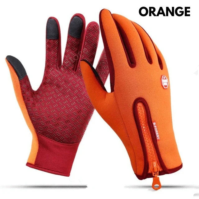 Pair of durable touchscreen-compatible winter riding gloves in various colors