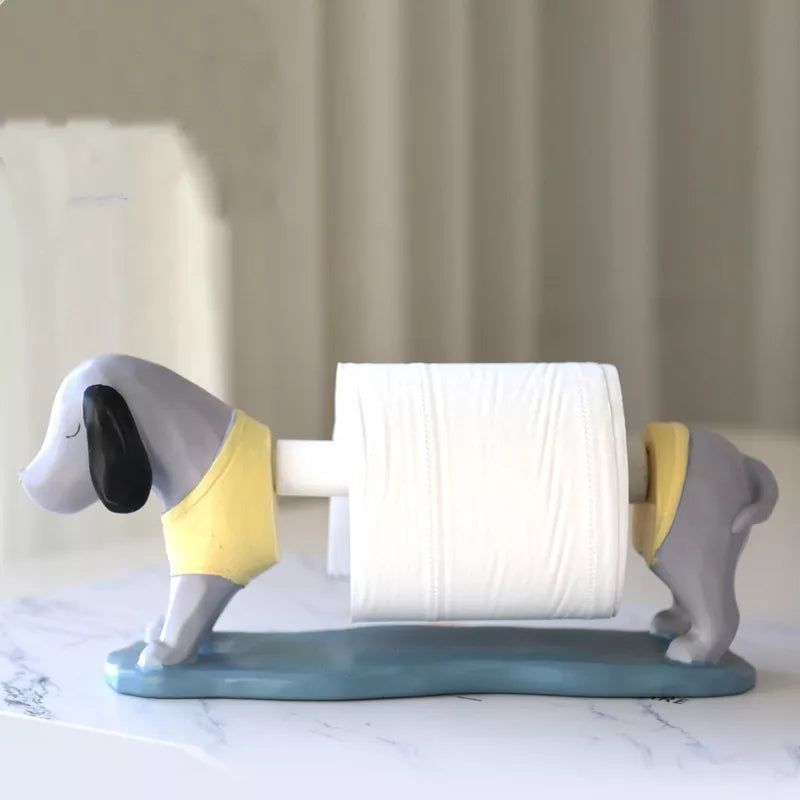 Cartoon dachshund with a tray resin desktop decoration
