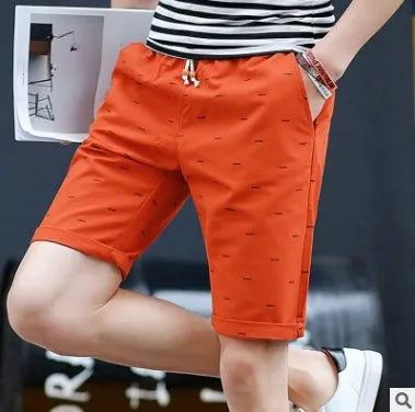 Men's thin cotton summer shorts in middle-waist fit with lace-up placket front