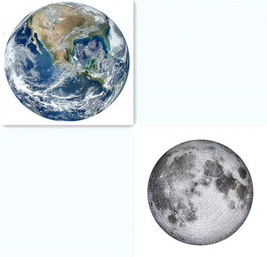 A captivating 1000-piece round jigsaw puzzle featuring the stunning images of the moon and Earth, designed to challenge and delight puzzle enthusiasts.