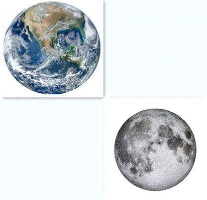 A captivating 1000-piece round jigsaw puzzle featuring the stunning images of the moon and Earth, designed to challenge and delight puzzle enthusiasts.