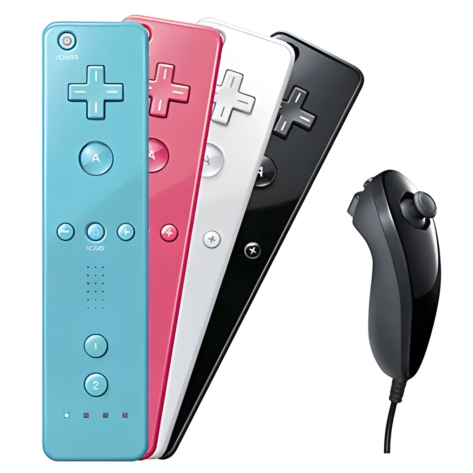 Wii left and right hand gamepad controllers with rubber sleeve and hand strap in multiple colour options