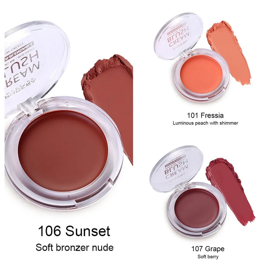 PHOERA Light and Brightening Blush Cream pot in one of eight colours: Freesia, Peach, Strawberry, Sunflower, Dusk, Sunset, Grape, or Berry.