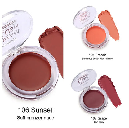 PHOERA Light and Brightening Blush Cream pot in one of eight colours: Freesia, Peach, Strawberry, Sunflower, Dusk, Sunset, Grape, or Berry.