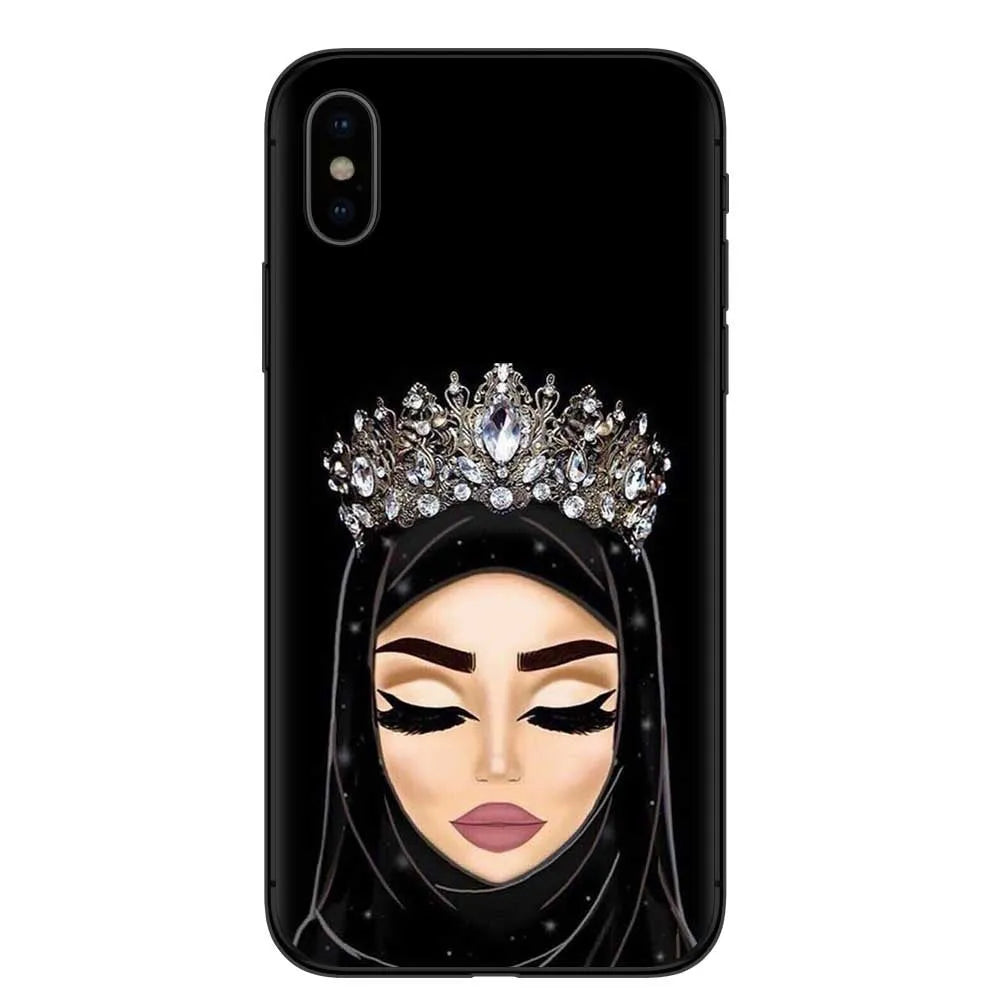 Islamic hijab veil girl design TPU phone case with rhinestone floral letter pattern