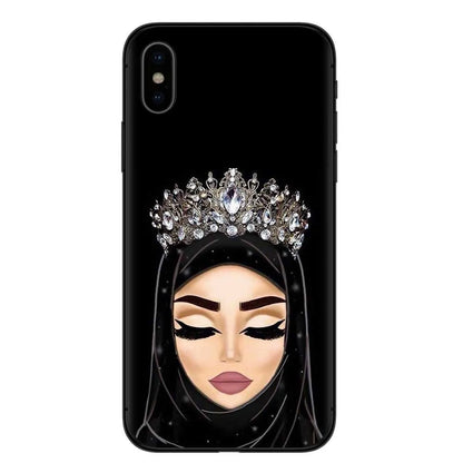 Islamic hijab veil girl design TPU phone case with rhinestone floral letter pattern