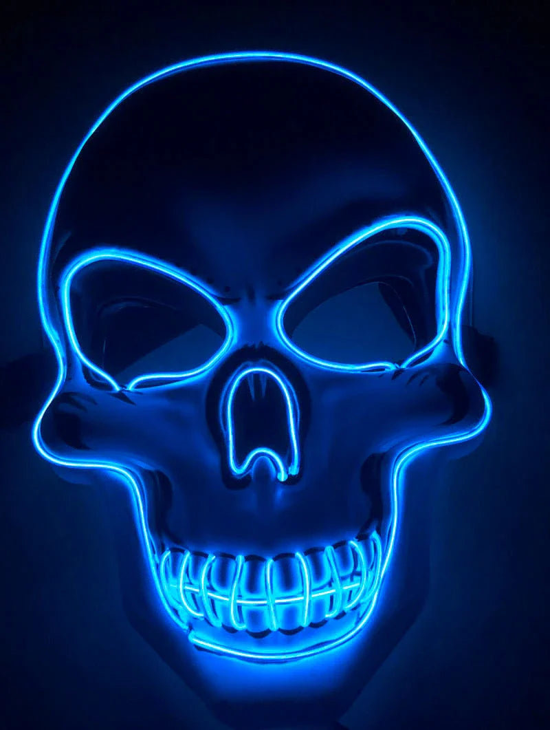Realistic LED Skeleton Mask with customizable glow-in-the-dark lighting effects for Halloween, parties, and more