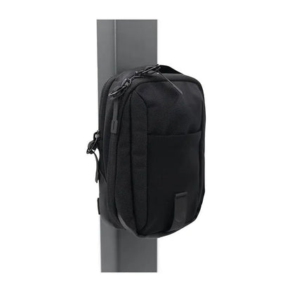 Black Oxford cloth fitness pannier bag with magnetic suction closure and breathable function for indoor sports use.