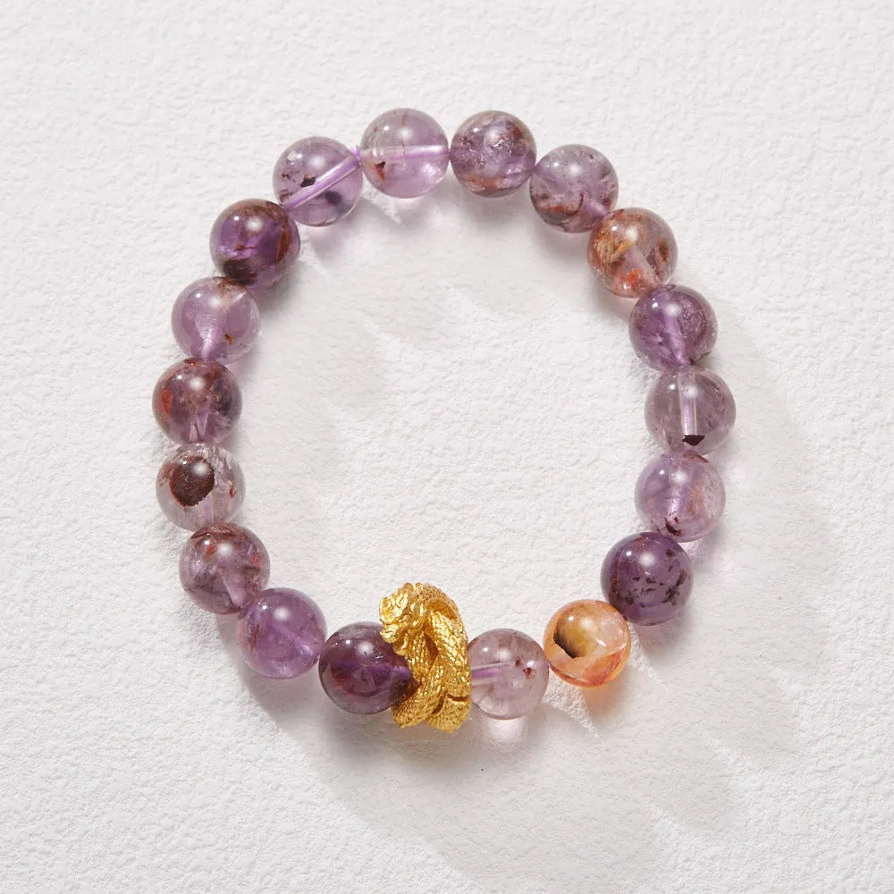 Purple ghost quartz bracelet with 10mm beads in retro unisex style