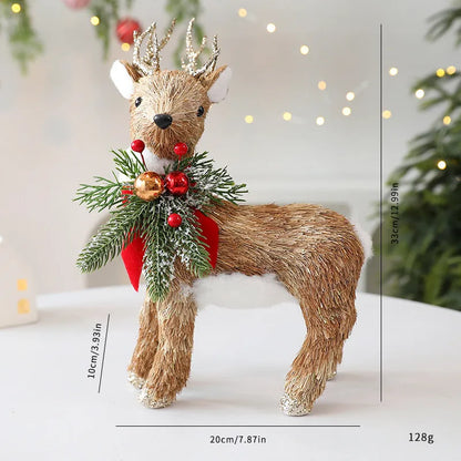 Straw Christmas ornament in fox, squirrel or deer design for festive tree and scene layout