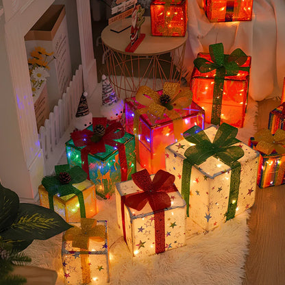 Three-piece Christmas LED light set in gift box with silver star and tricolour deer, 50 LEDs, 1000 lumens warm glow