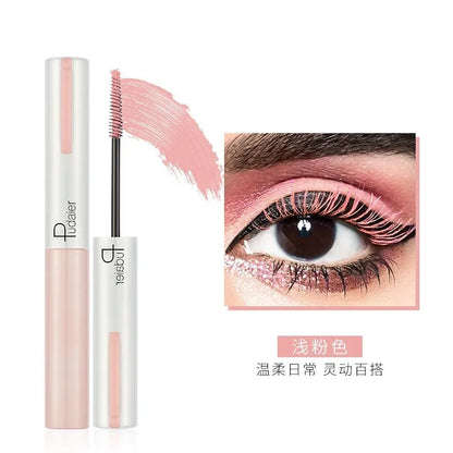 Black waterproof mascara tube with applicator showing curled lash effect