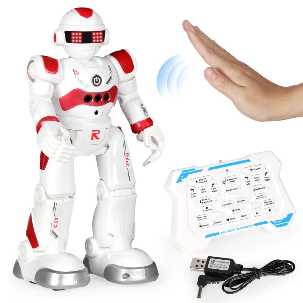 Remote control dancing robot toy with gesture controls, autonomous navigation, and customizable dance routines