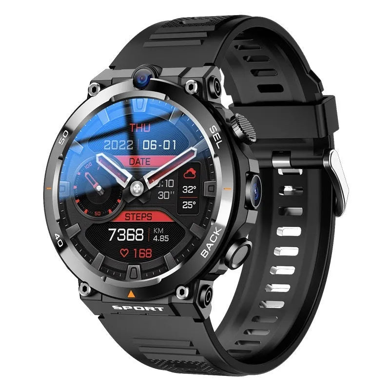 Dual camera sports smartwatch with touch screen, heart rate monitoring and NFC functionality