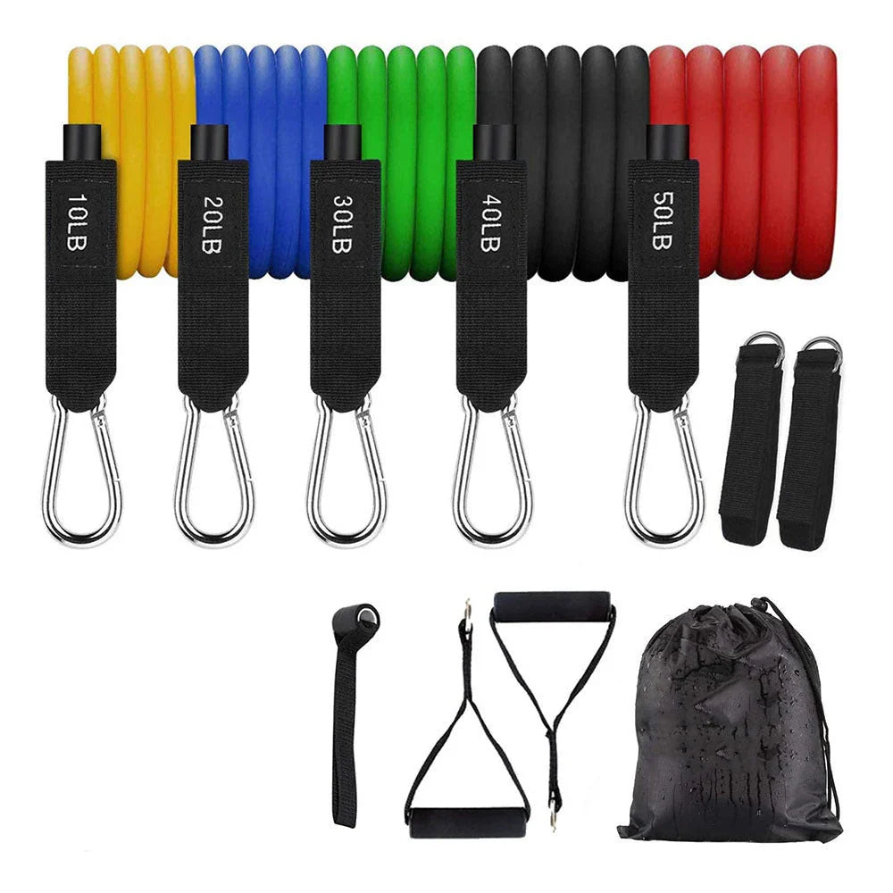 Adjustable resistance bands for full-body toning and strength training at home, featuring various resistance levels and soft foam handles
