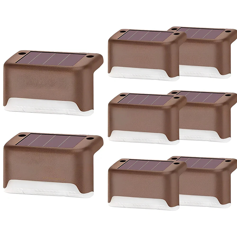 Coffee-coloured solar step light with solar panel, dimensions 78x45x42mm