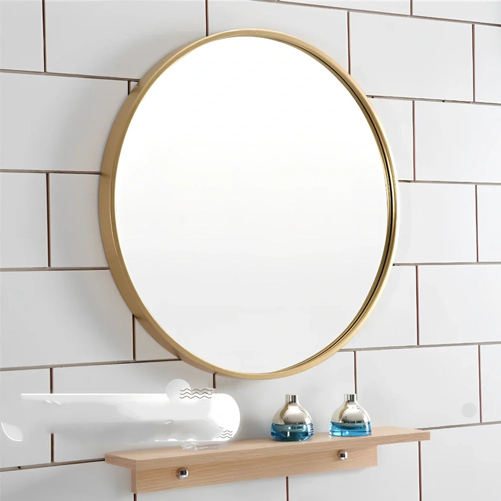 30cm round iron bathroom mirror in black, white, or gold finish for wall hanging, rust-resistant Northern European style
